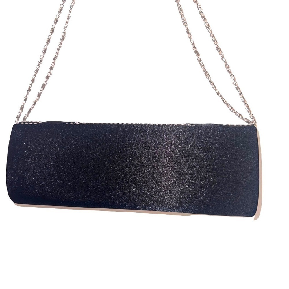 BLACK Satin Rhinestone Encrusted Clutch Bag - Picture 15 of 16
